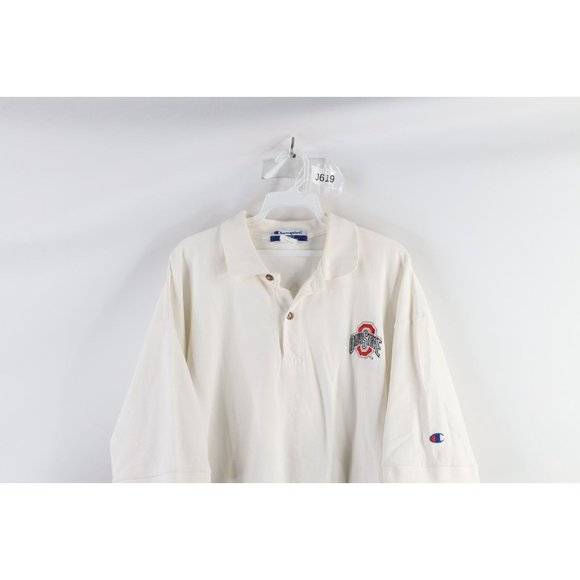 Vtg 90s Champion Mens XL Spell Out Ohio State University Golf Polo Shirt White - Picture 2 of 12
